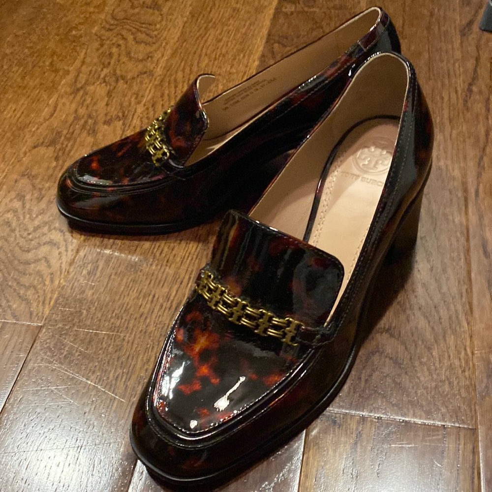 Tory Burch Patent Tortoise Shell Heel Loafer Shoes 6